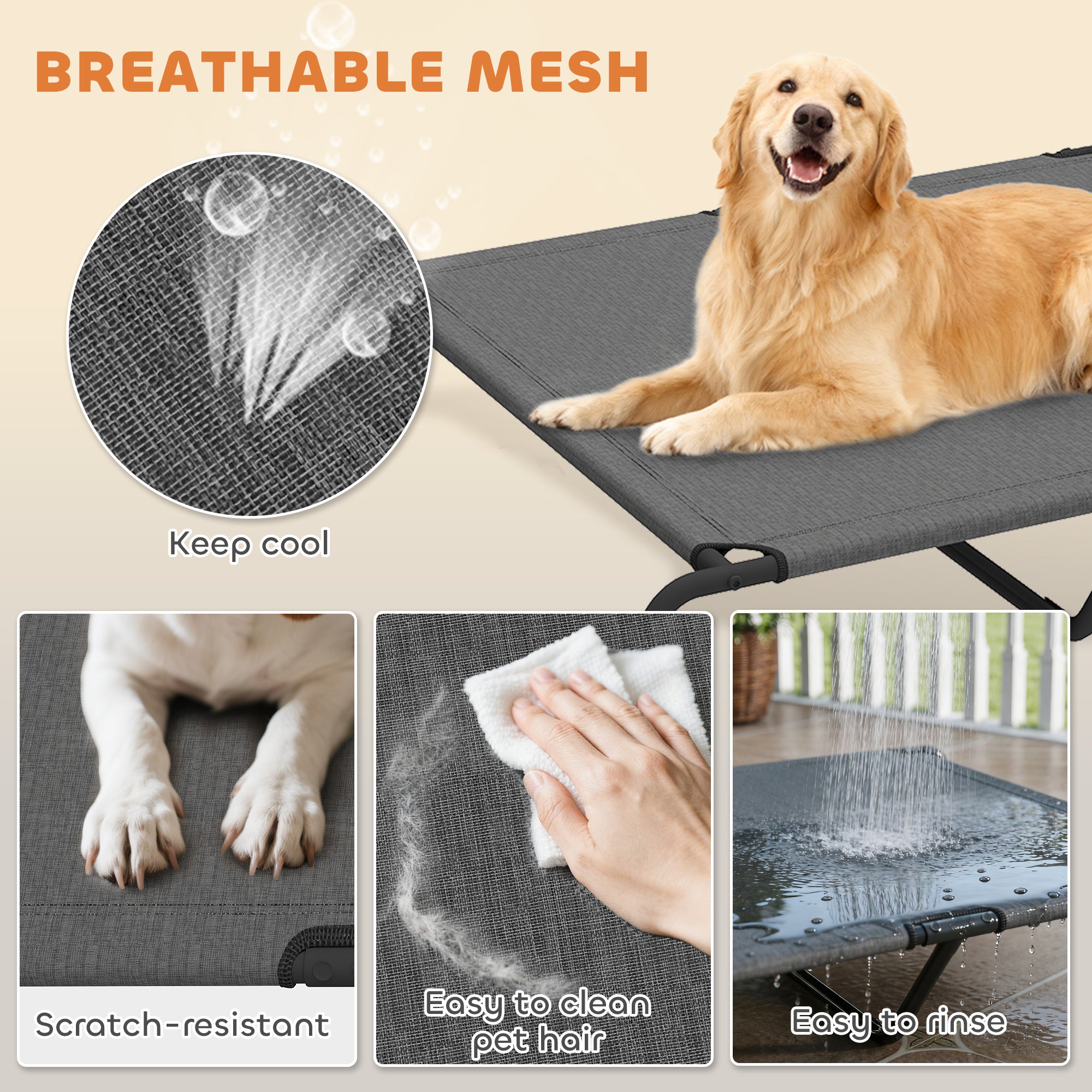 Elevated Dog Bed, Outdoor Dog Cot, Raised Dog Bed for Large Dogs with Breathable Mesh, Grey
