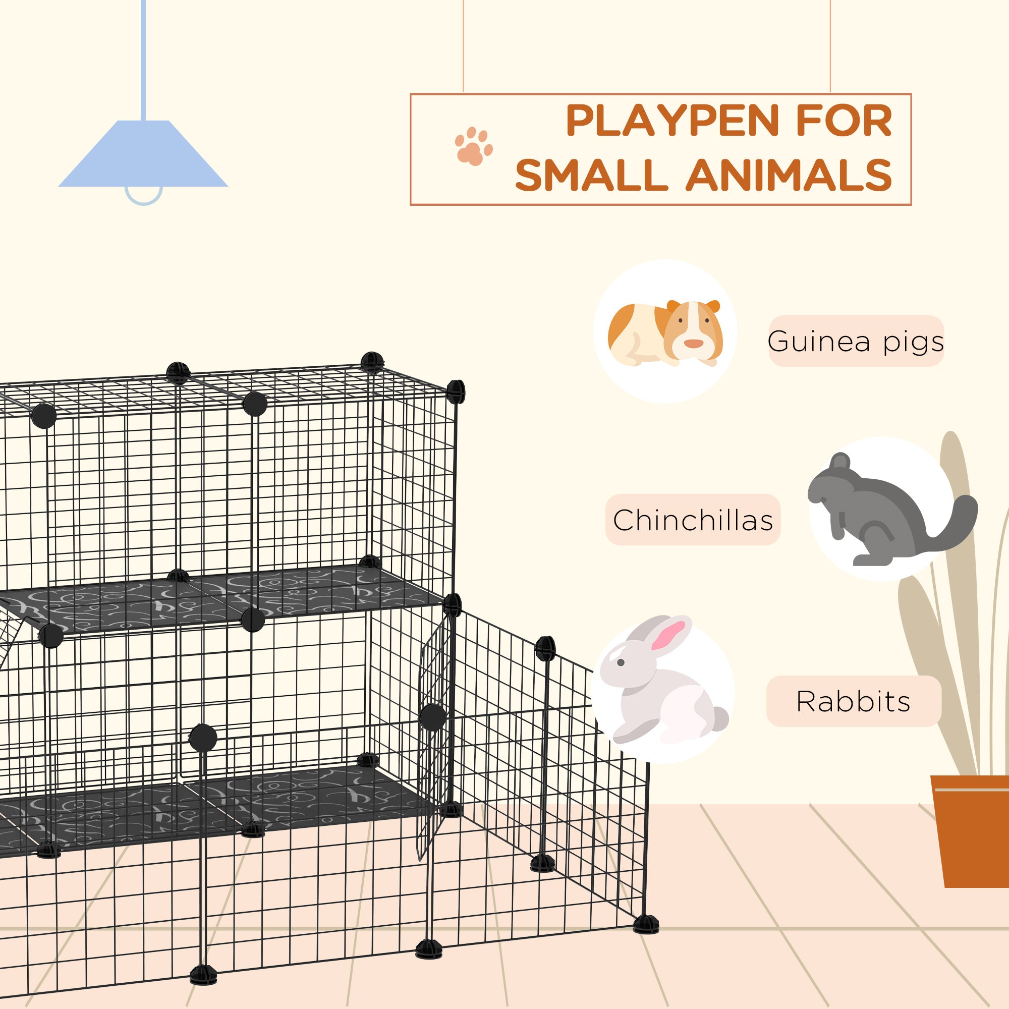 Cage pour petits animaux et lapins avec porte, parc pour cochons d’Inde, enclos pour lapins, chinchillas et furets, pour intérieur et extérieur, 31 panneaux au total, 41.3" x 41.3" x 27.6"