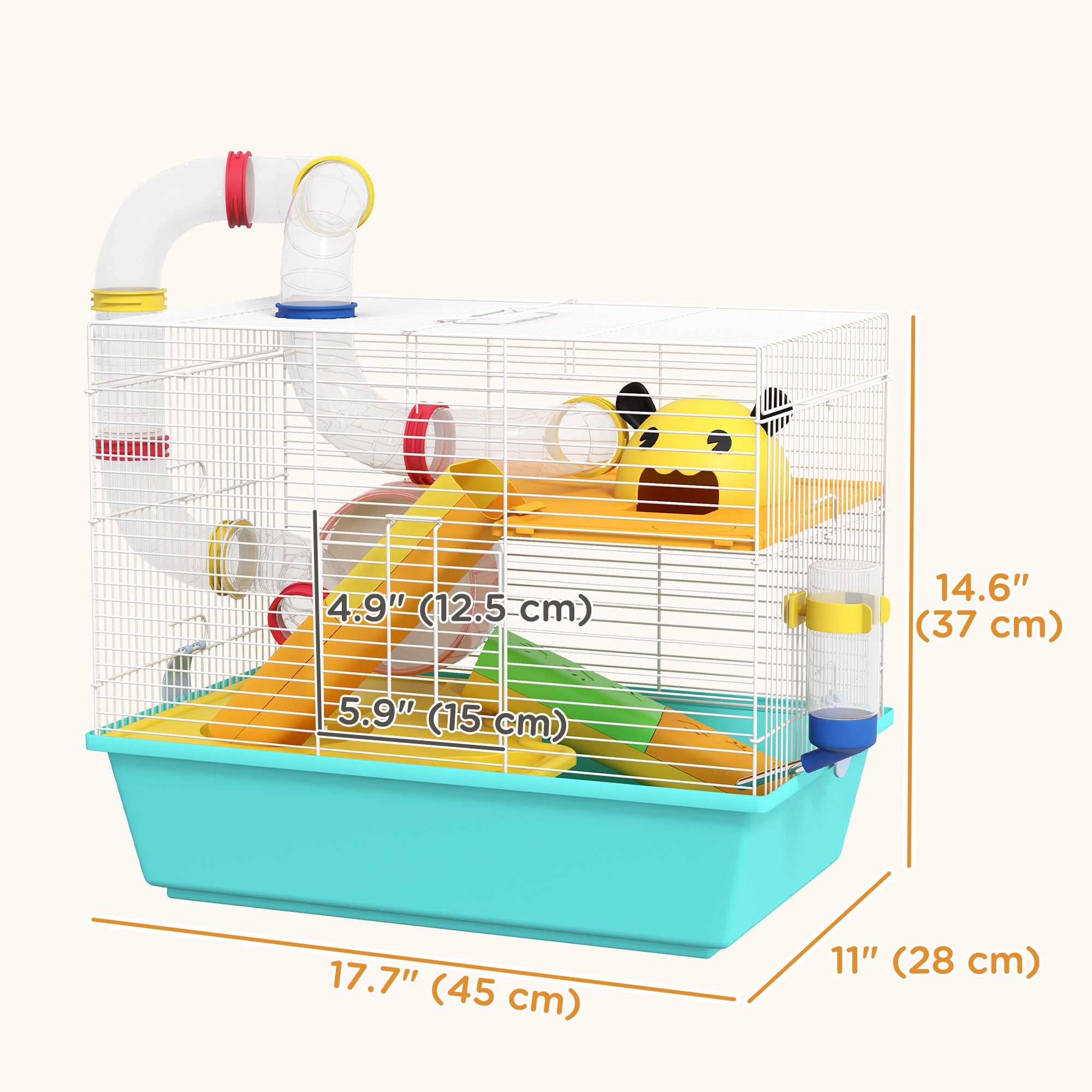 3 Tiers Hamster Cage for Gerbil, Dwarf Hamster with Tunnels, Water Bottle, Exercise Wheel, 18" x 11" x 15" - Light Blue