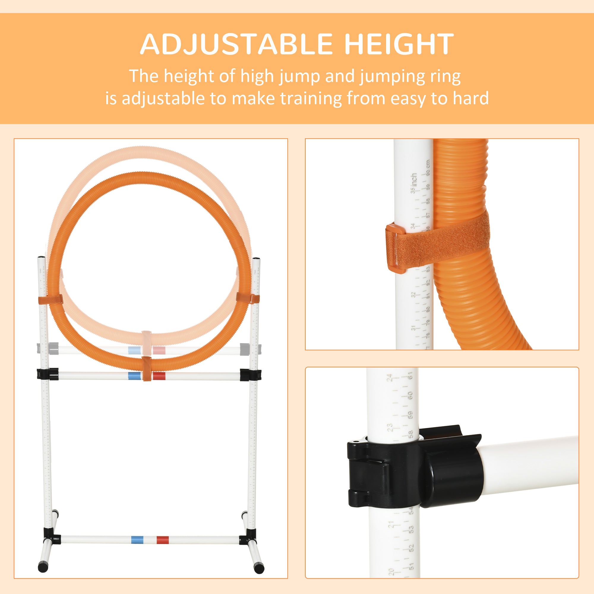 Équipement d’agilité 2-en-1 pour l’entraînement des chiens, avec anneau de saut et barre d’obstacle, installation simple et facile, sac de rangement
