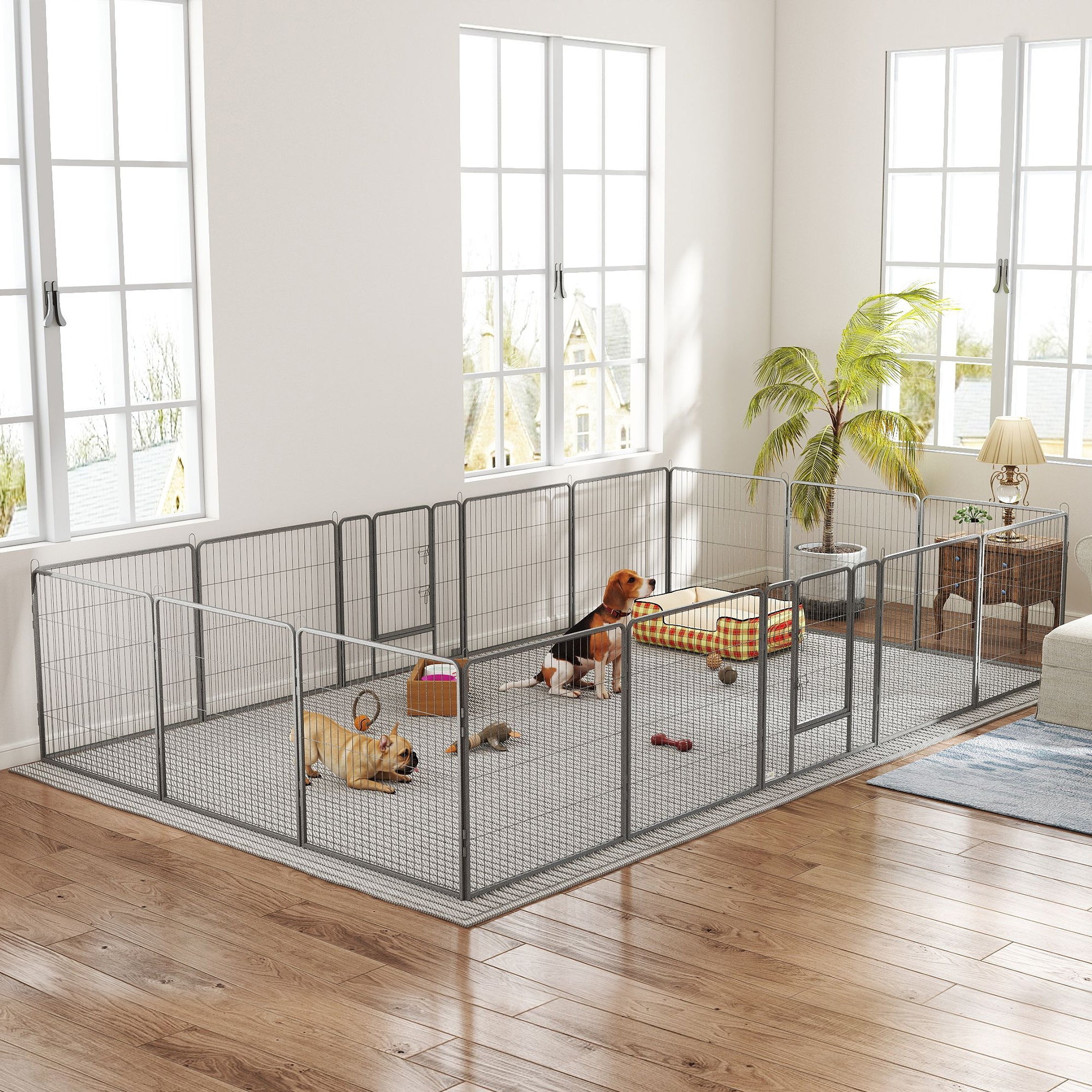 Parc de jeu robuste pour animaux, clôture en acier pour chiens composée de 16 panneaux, parc d’exercice pour chiots avec 2 portes à loquet verrouillable, hauteur de 31,5"