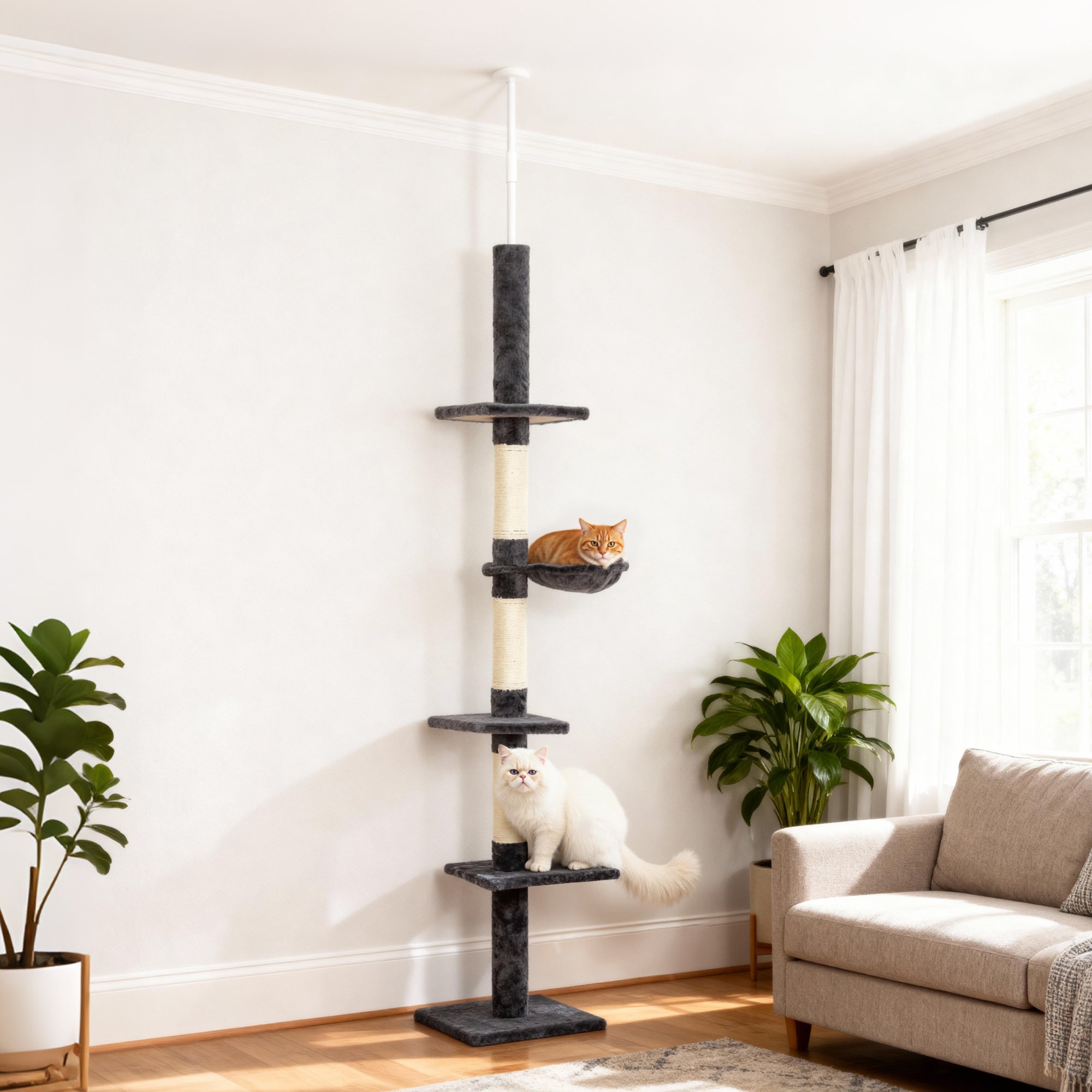 8.5ft Cat Climbing Tree 5-Tier Kitty Activity Center with Scratching Post  Dark Grey