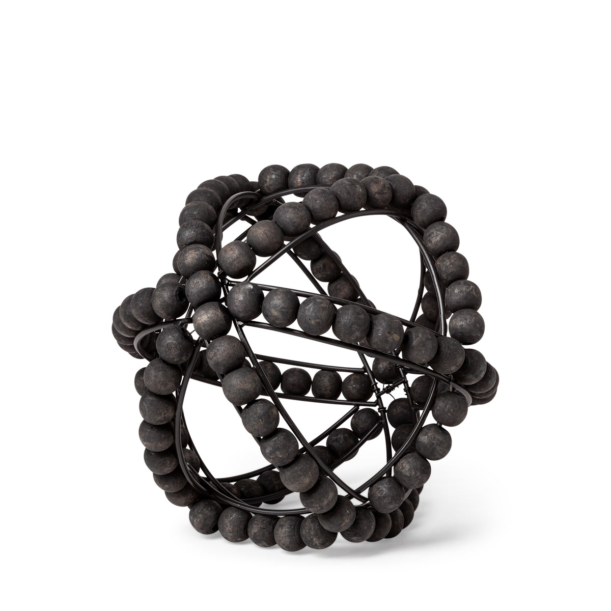 Earnhardt I Small 9L x 9W Black Wooden Beaded Orb-Objects-DECOROLALA