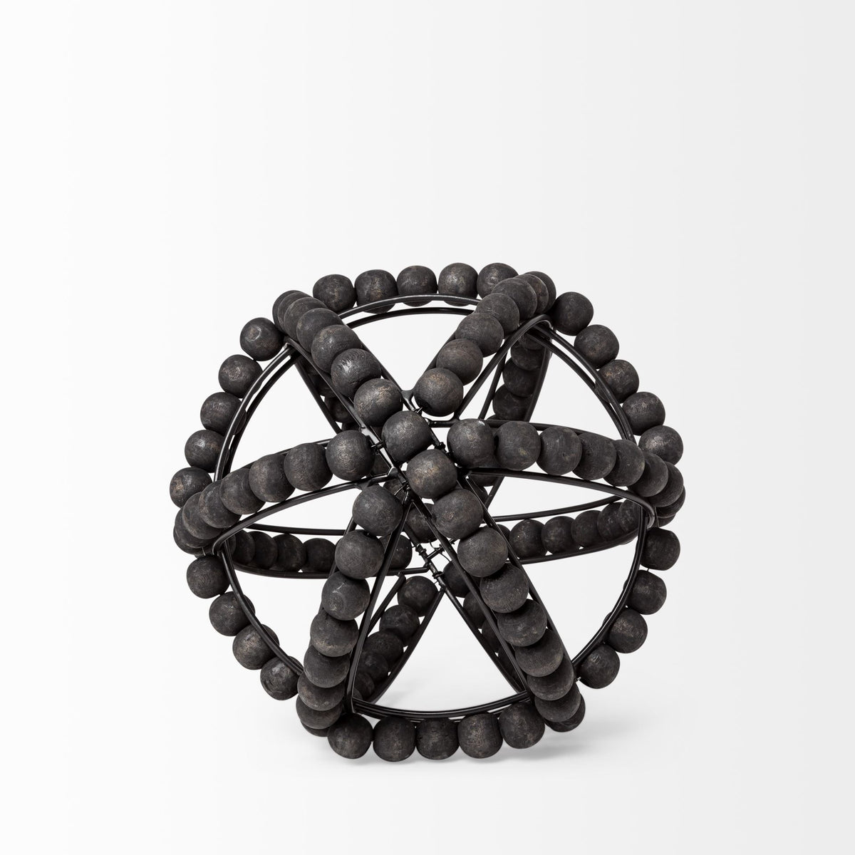 Earnhardt I Small 9L x 9W Black Wooden Beaded Orb-Objects-DECOROLALA