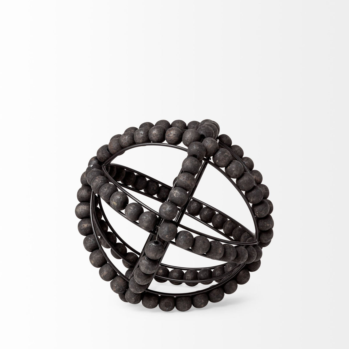 Earnhardt I Small 9L x 9W Black Wooden Beaded Orb-Objects-DECOROLALA
