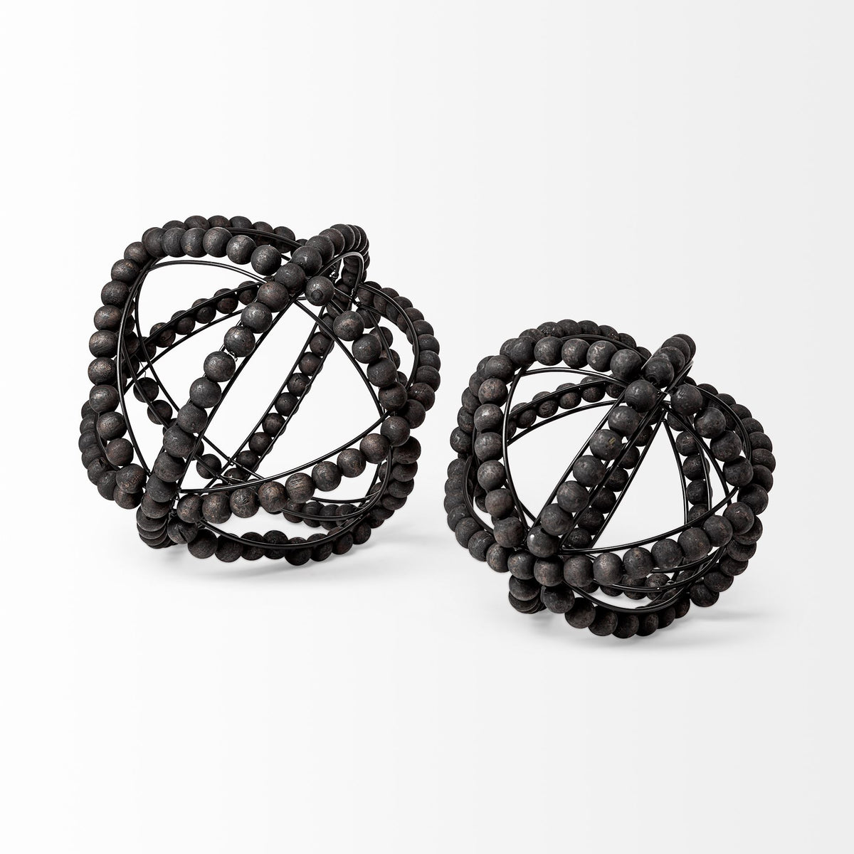 Earnhardt I Small 9L x 9W Black Wooden Beaded Orb-Objects-DECOROLALA