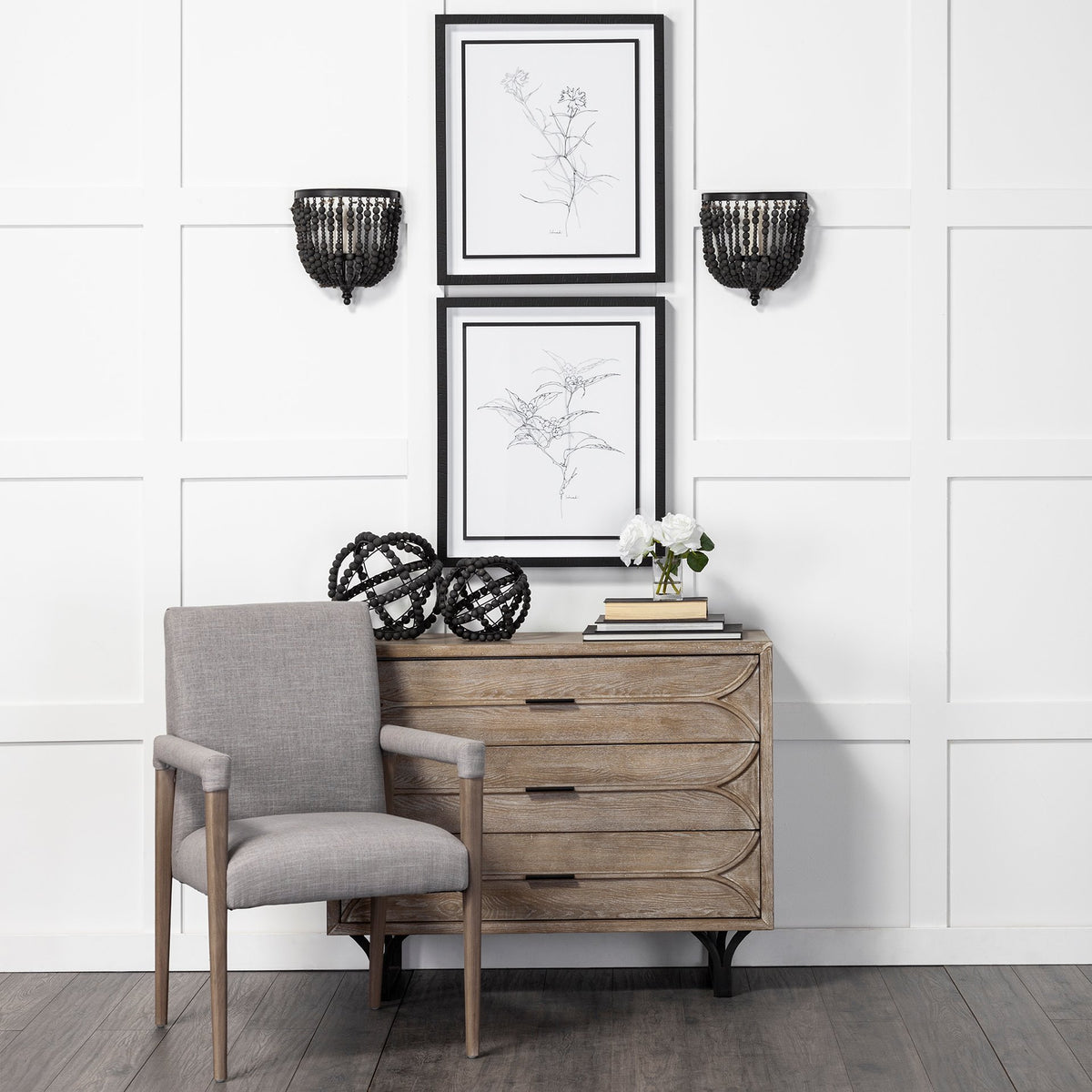 Earnhardt I Small 9L x 9W Black Wooden Beaded Orb-Objects-DECOROLALA