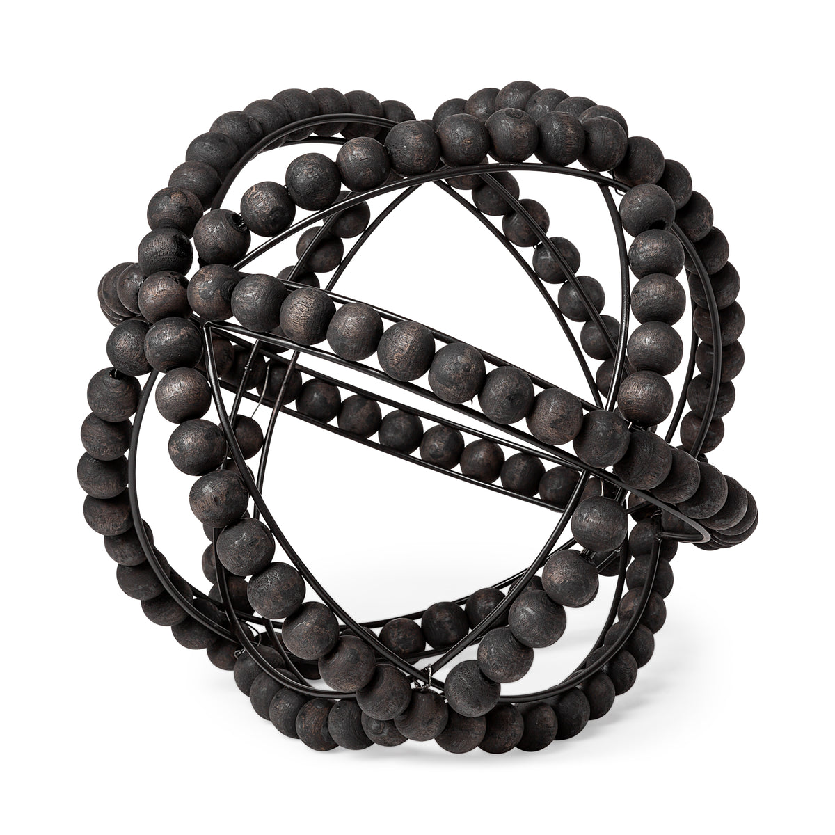 Earnhardt II Large 11L x 11W Black Wooden Beaded Orb-Objects-DECOROLALA