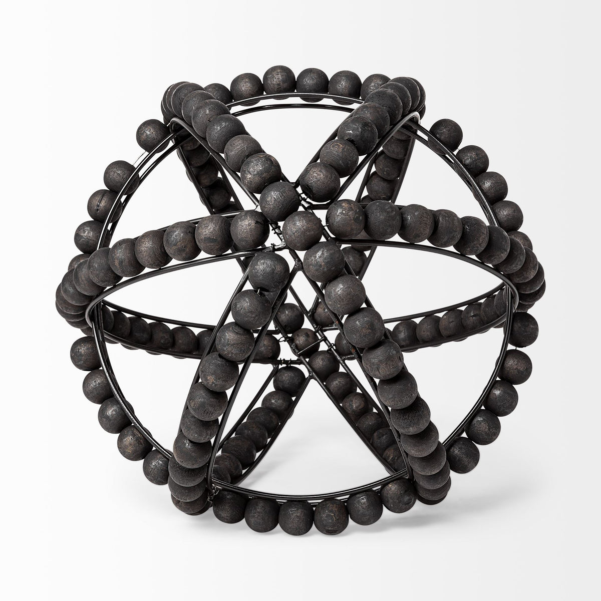 Earnhardt II Large 11L x 11W Black Wooden Beaded Orb-Objects-DECOROLALA