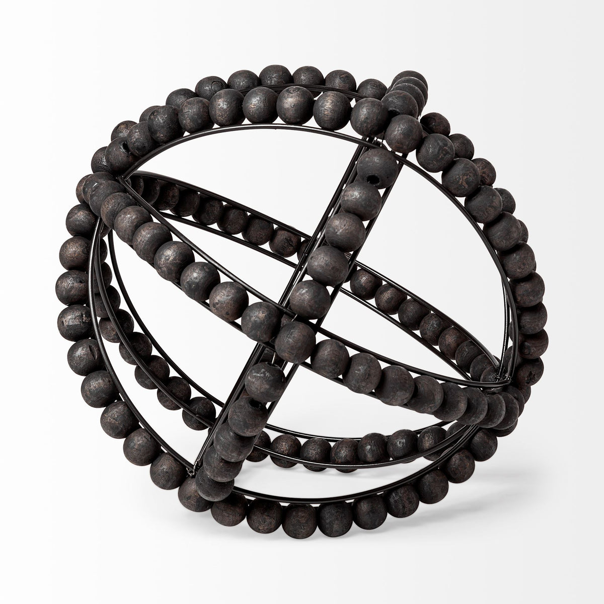 Earnhardt II Large 11L x 11W Black Wooden Beaded Orb-Objects-DECOROLALA