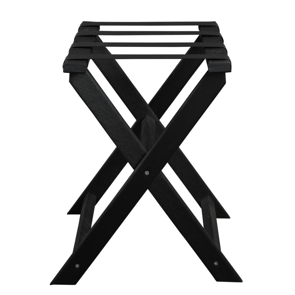 Earth Friendly Black Folding Luggage Rack With Black Straps-Luggage Racks-DECOROLALA
