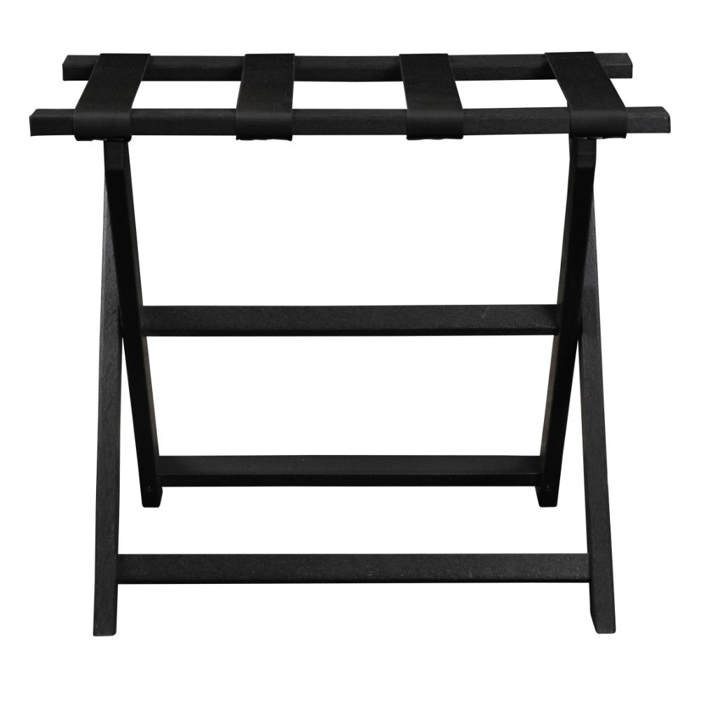 Earth Friendly Black Folding Luggage Rack With Black Straps-Luggage Racks-DECOROLALA