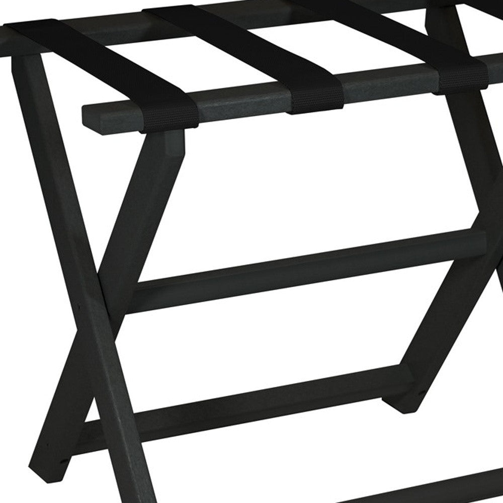 Earth Friendly Black Folding Luggage Rack With Black Straps-Luggage Racks-DECOROLALA