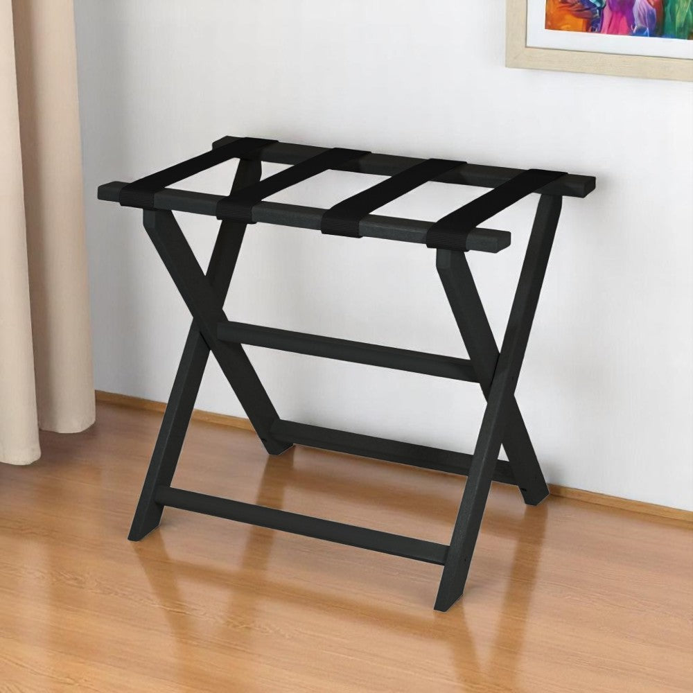 Earth Friendly Black Folding Luggage Rack With Black Straps-Luggage Racks-DECOROLALA