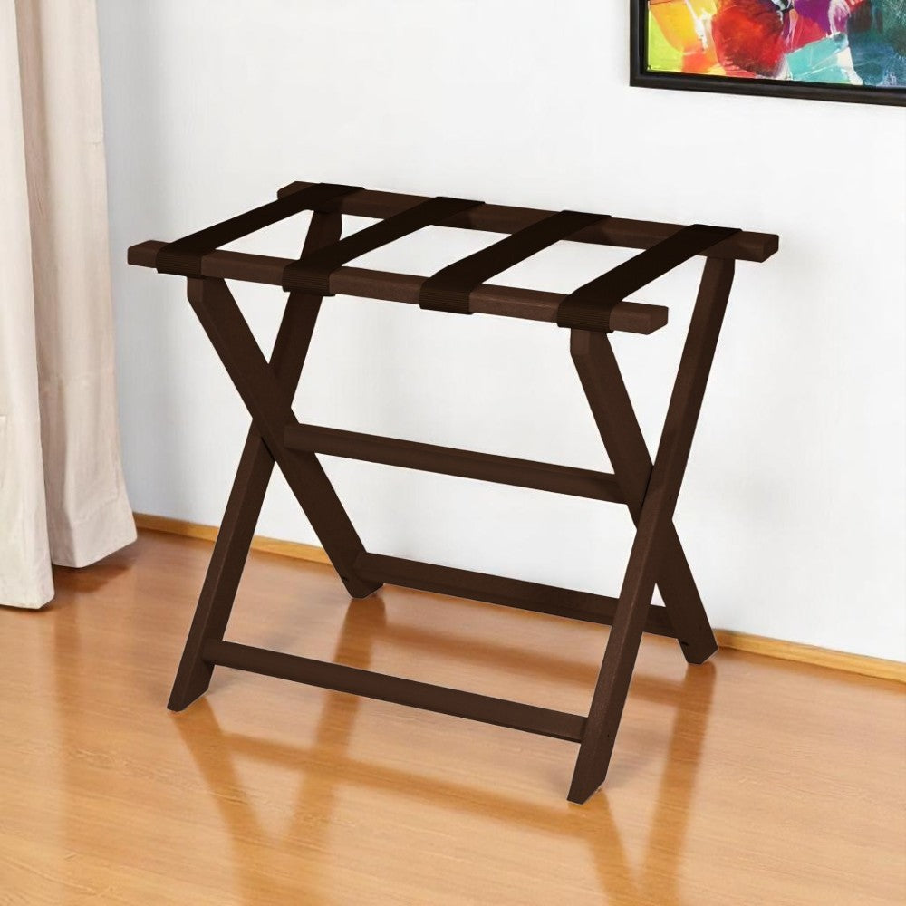 Earth Friendly Brown Folding Luggage Rack With Brown Straps-Luggage Racks-DECOROLALA