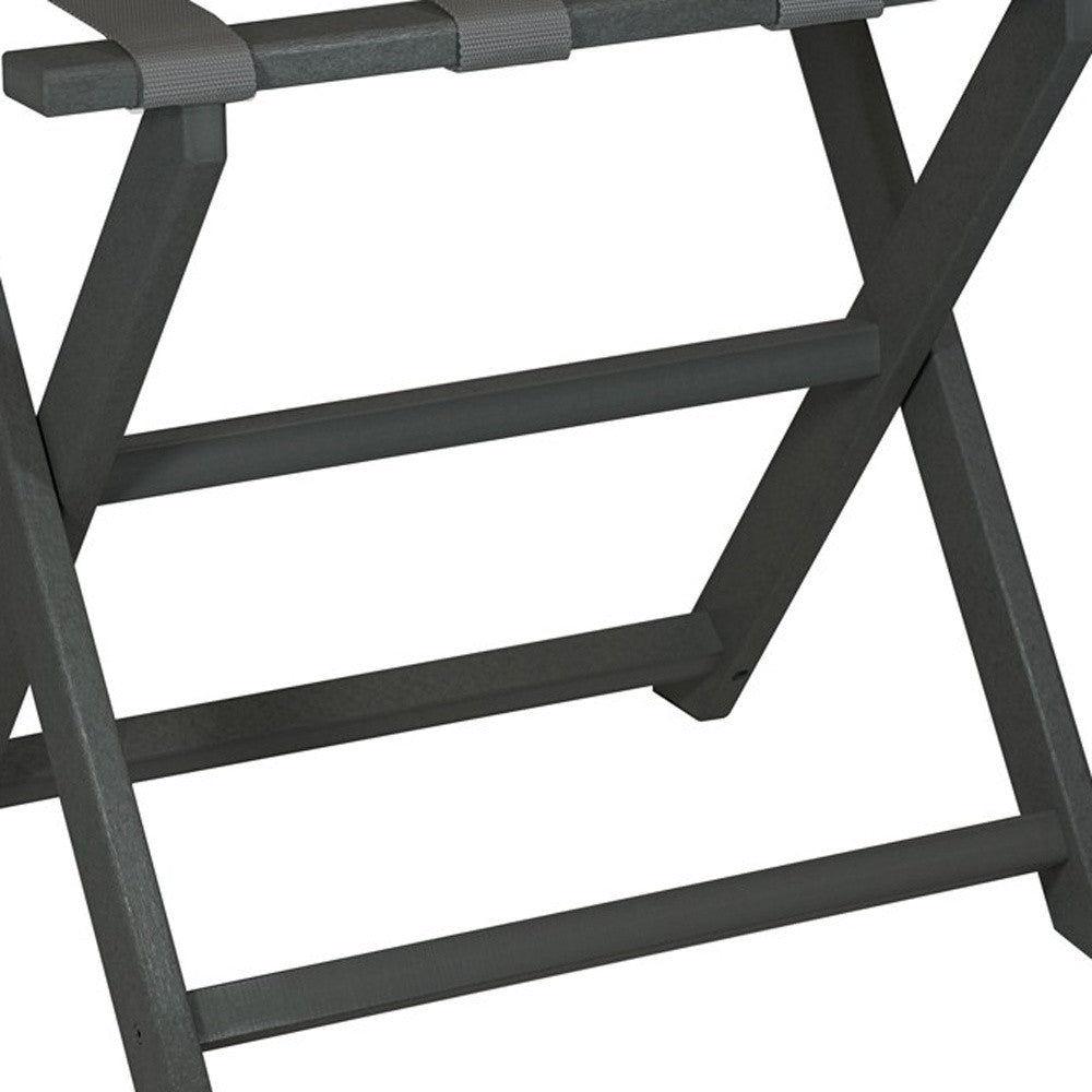 Earth Friendly Dark Gray Folding Luggage Rack With Gray Straps-Luggage Racks-DECOROLALA