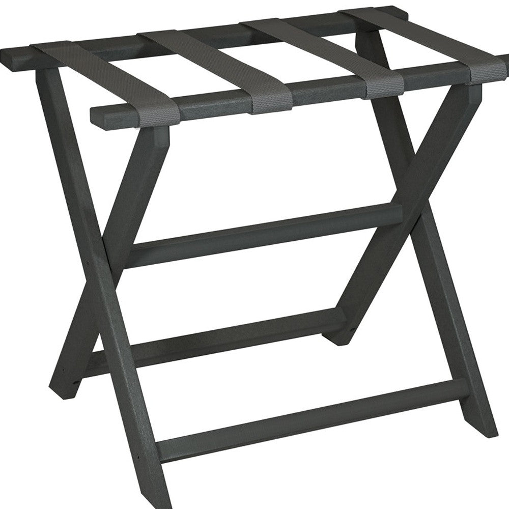 Earth Friendly Dark Gray Folding Luggage Rack With Gray Straps-Luggage Racks-DECOROLALA