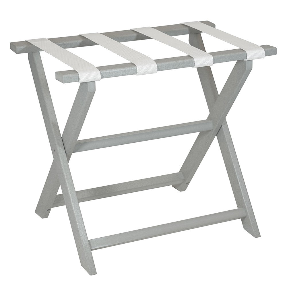 Earth Friendly Light Gray Folding Luggage Rack With White Straps-Luggage Racks-DECOROLALA