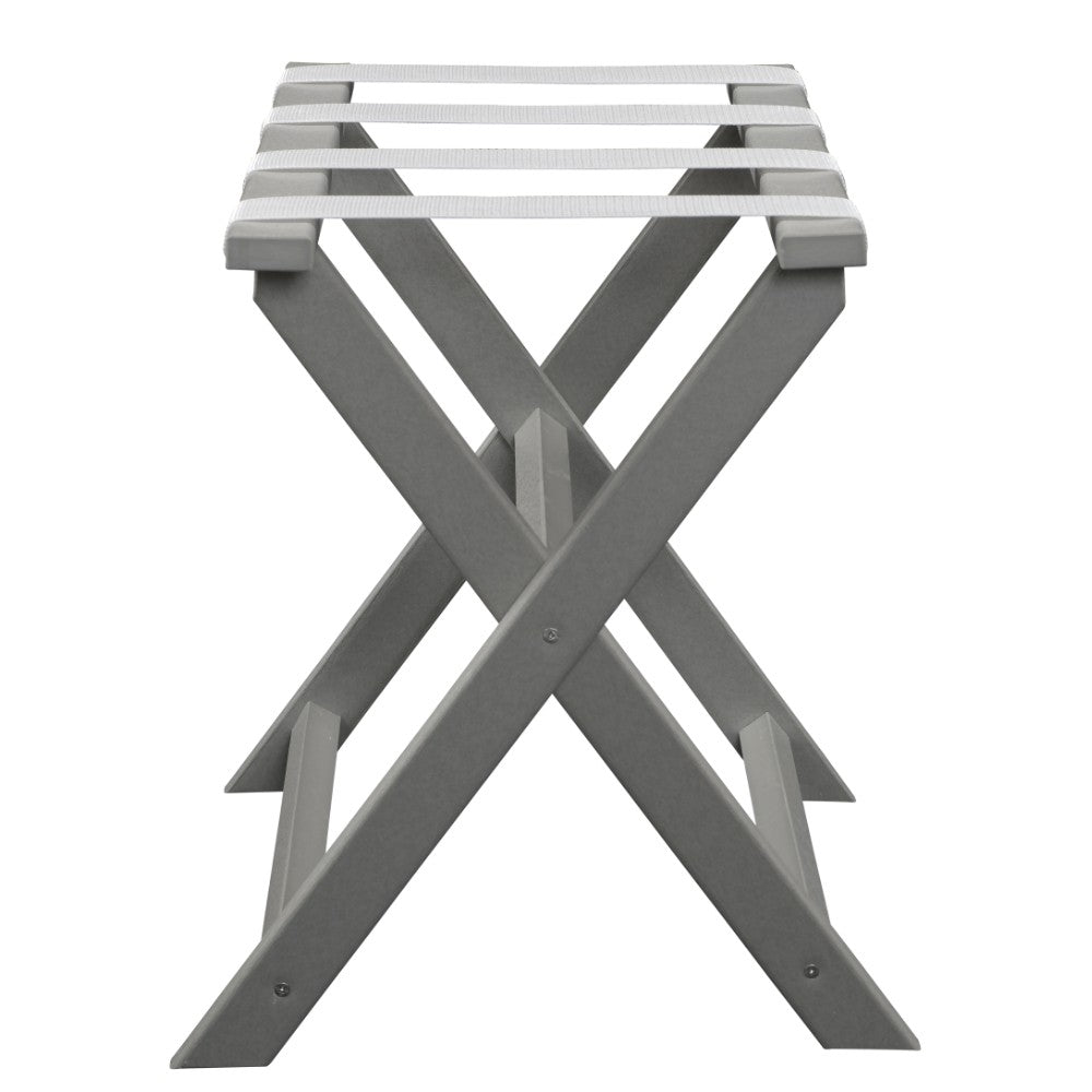 Earth Friendly Light Gray Folding Luggage Rack With White Straps-Luggage Racks-DECOROLALA