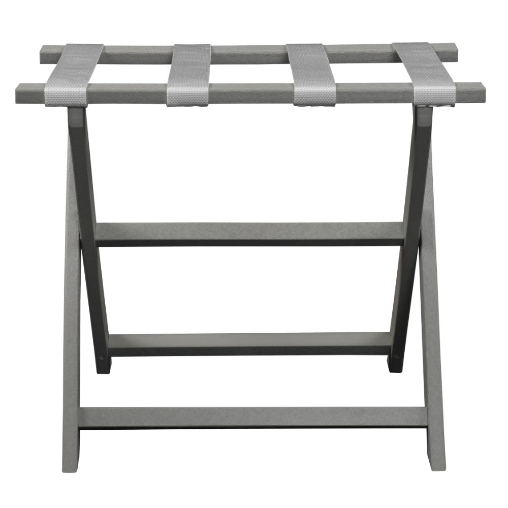 Earth Friendly Light Gray Folding Luggage Rack With White Straps-Luggage Racks-DECOROLALA