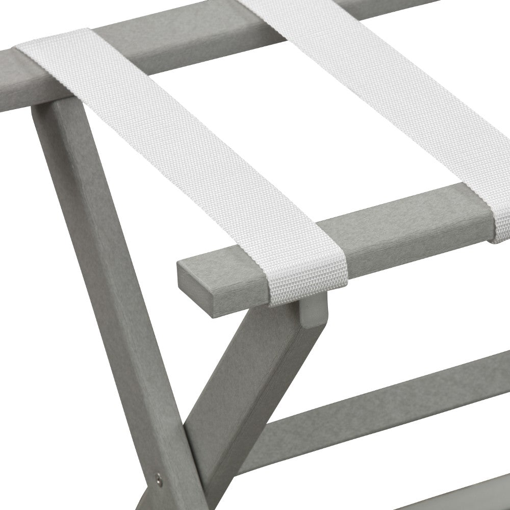 Earth Friendly Light Gray Folding Luggage Rack With White Straps-Luggage Racks-DECOROLALA