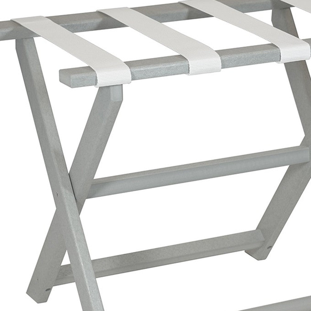 Earth Friendly Light Gray Folding Luggage Rack With White Straps-Luggage Racks-DECOROLALA