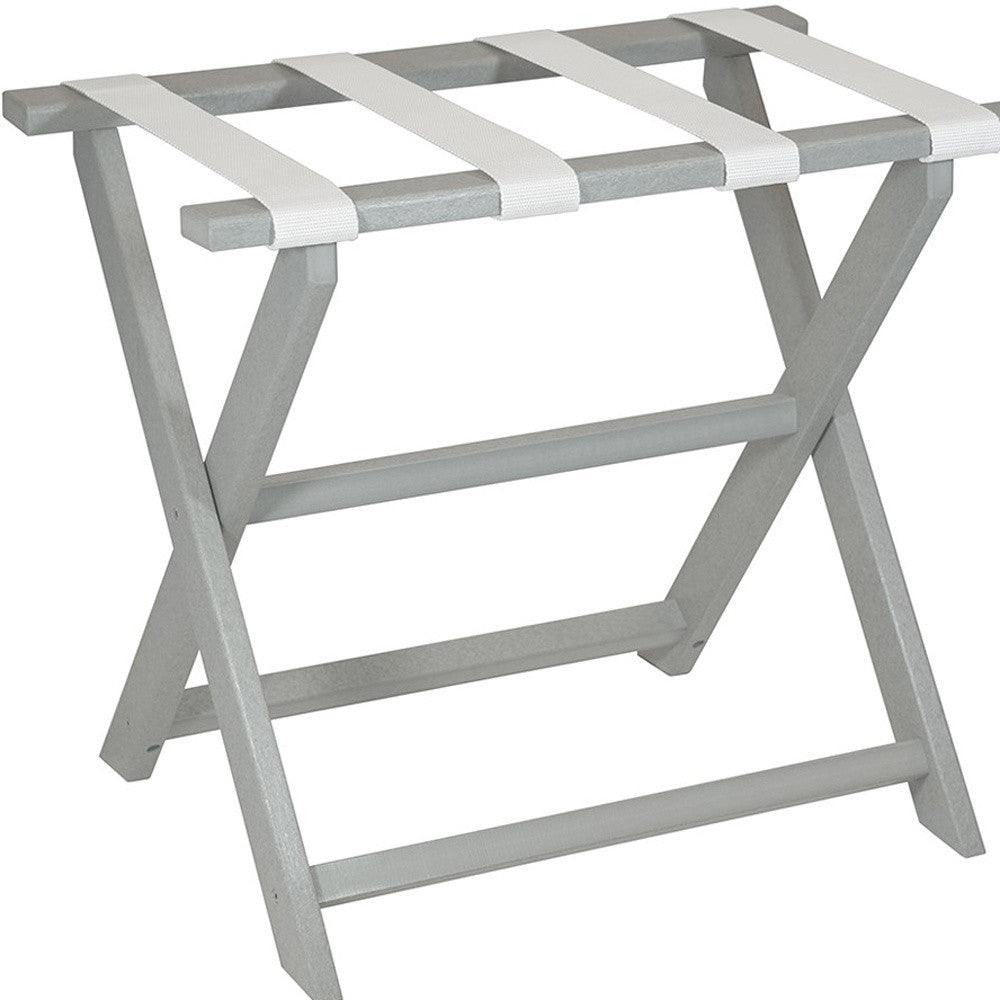 Earth Friendly Light Gray Folding Luggage Rack With White Straps-Luggage Racks-DECOROLALA