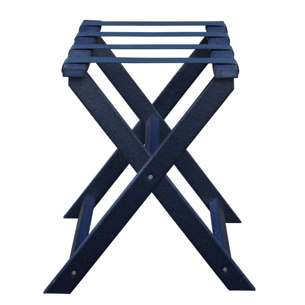 Earth Friendly Navy Blue Folding Luggage Rack With Navy Straps-Luggage Racks-DECOROLALA