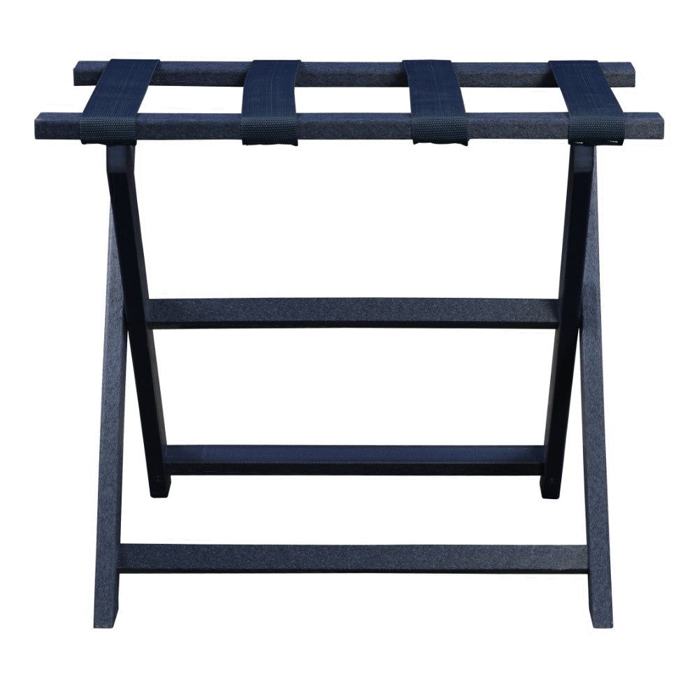 Earth Friendly Navy Blue Folding Luggage Rack With Navy Straps-Luggage Racks-DECOROLALA