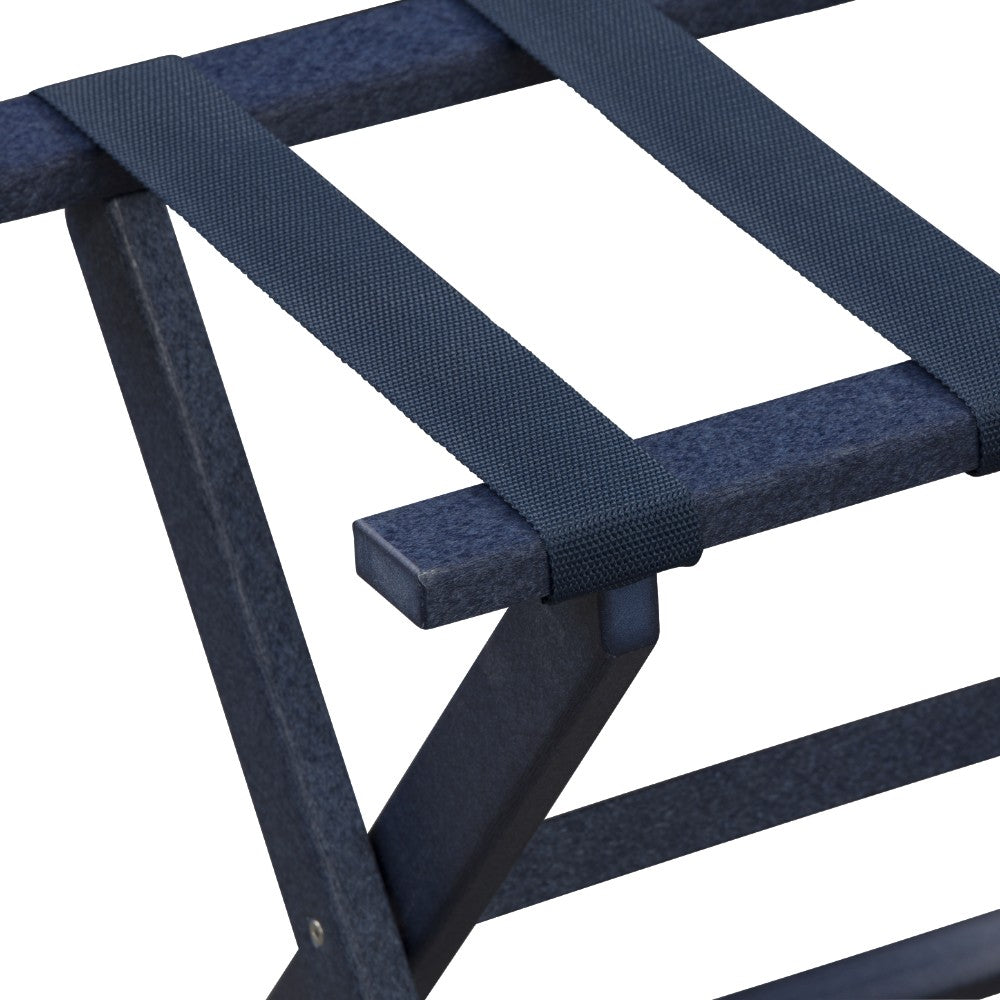 Earth Friendly Navy Blue Folding Luggage Rack With Navy Straps-Luggage Racks-DECOROLALA