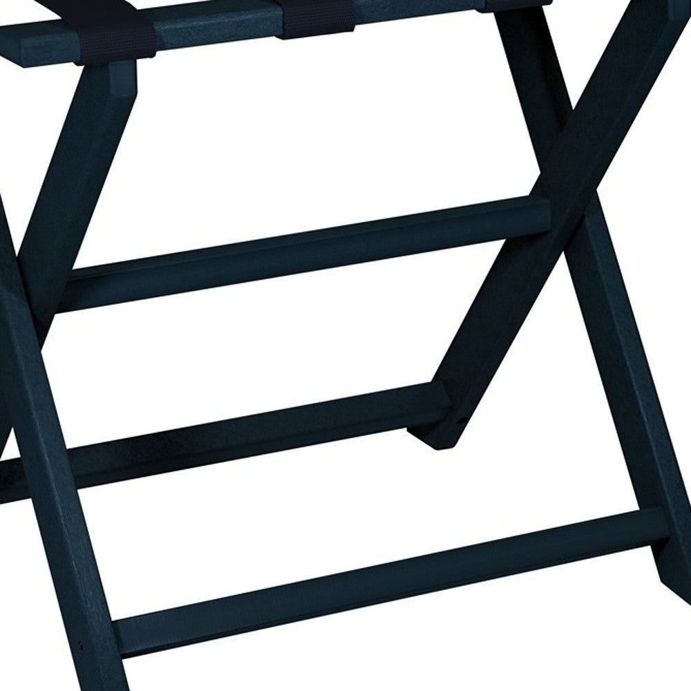 Earth Friendly Navy Blue Folding Luggage Rack With Navy Straps-Luggage Racks-DECOROLALA