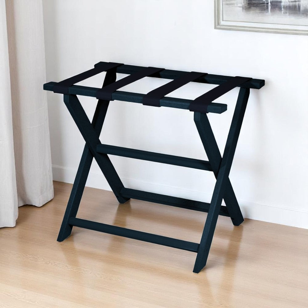 Earth Friendly Navy Blue Folding Luggage Rack With Navy Straps-Luggage Racks-DECOROLALA