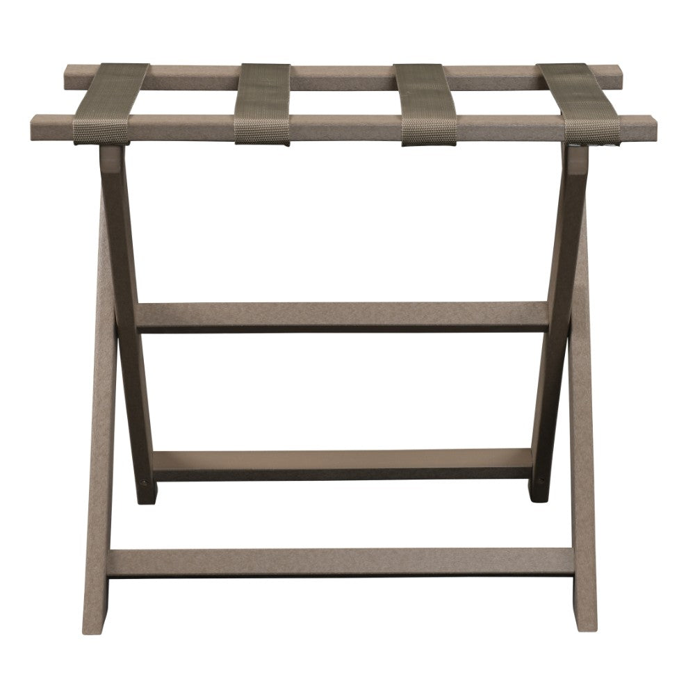 Earth Friendly Taupe Folding Luggage Rack With Dark Tan Straps-Luggage Racks-DECOROLALA