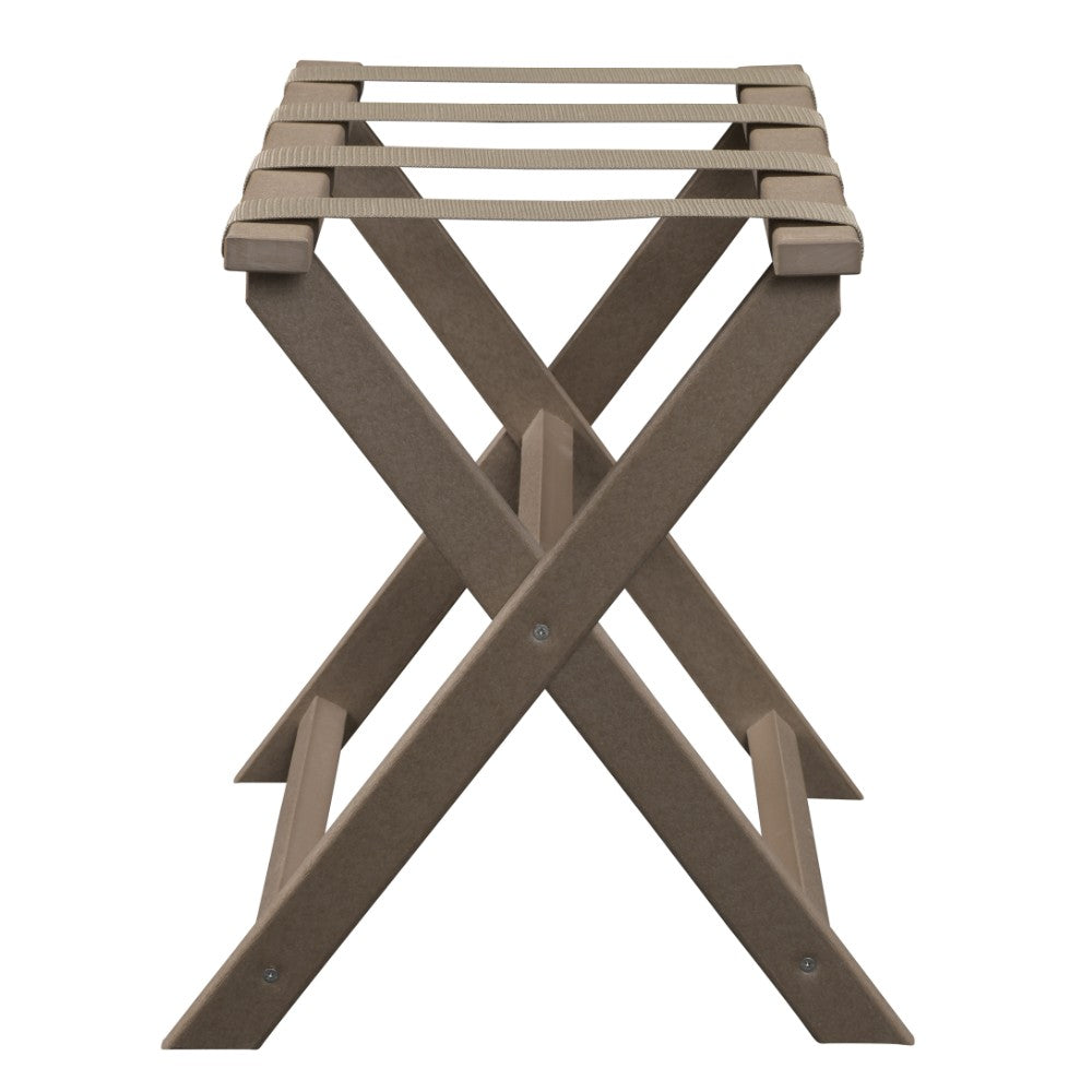 Earth Friendly Taupe Folding Luggage Rack With Dark Tan Straps-Luggage Racks-DECOROLALA