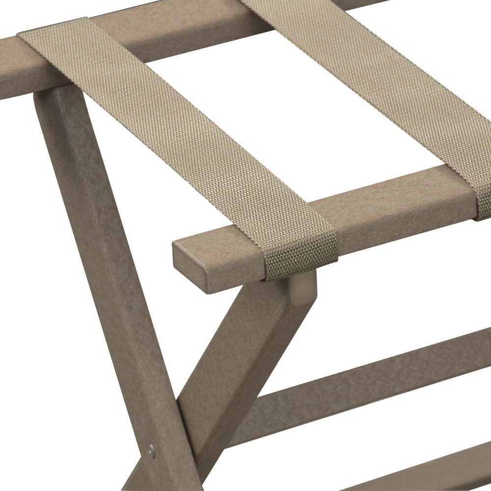 Earth Friendly Taupe Folding Luggage Rack With Dark Tan Straps-Luggage Racks-DECOROLALA