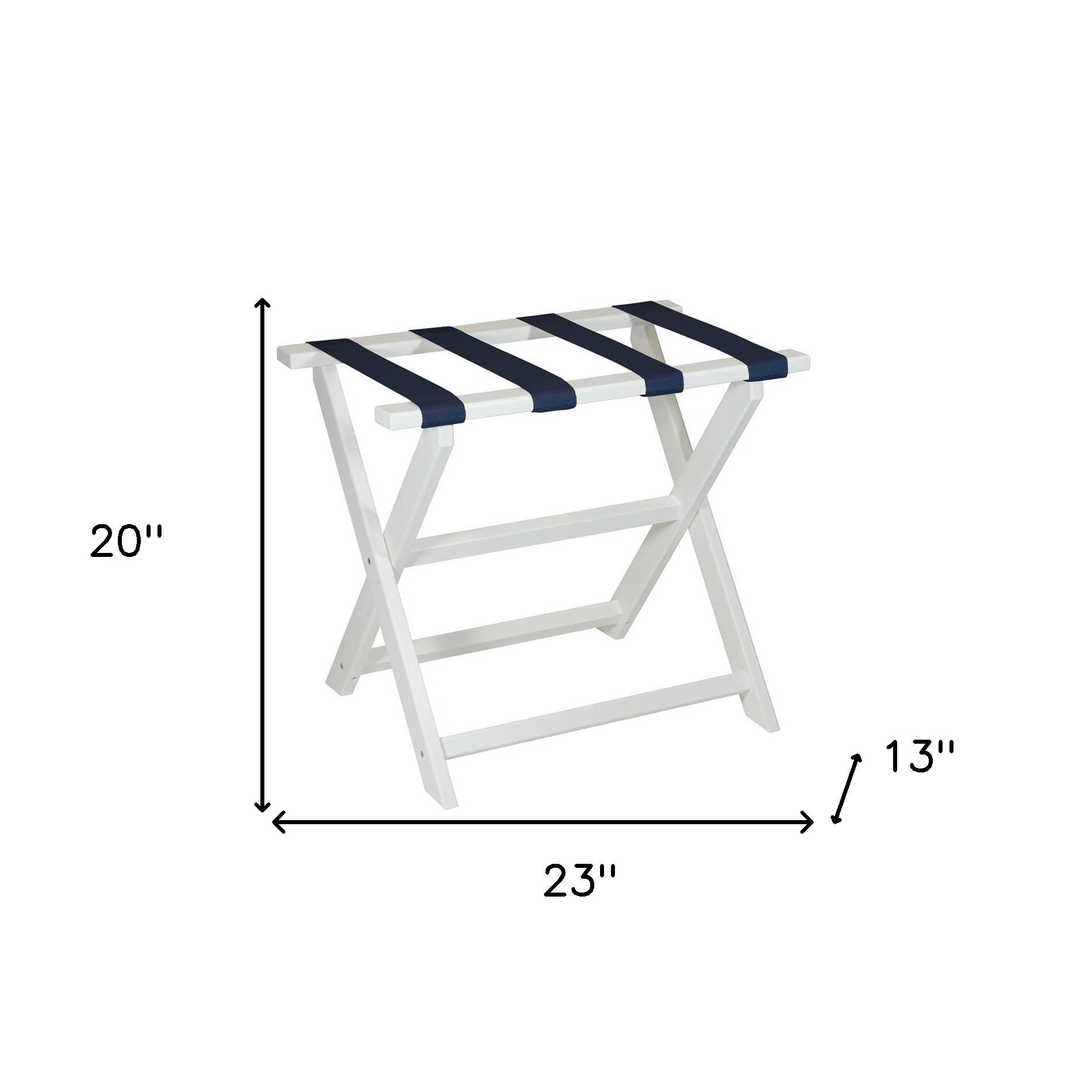 Earth Friendly White Folding Luggage Rack With Navy Straps-Luggage Racks-DECOROLALA