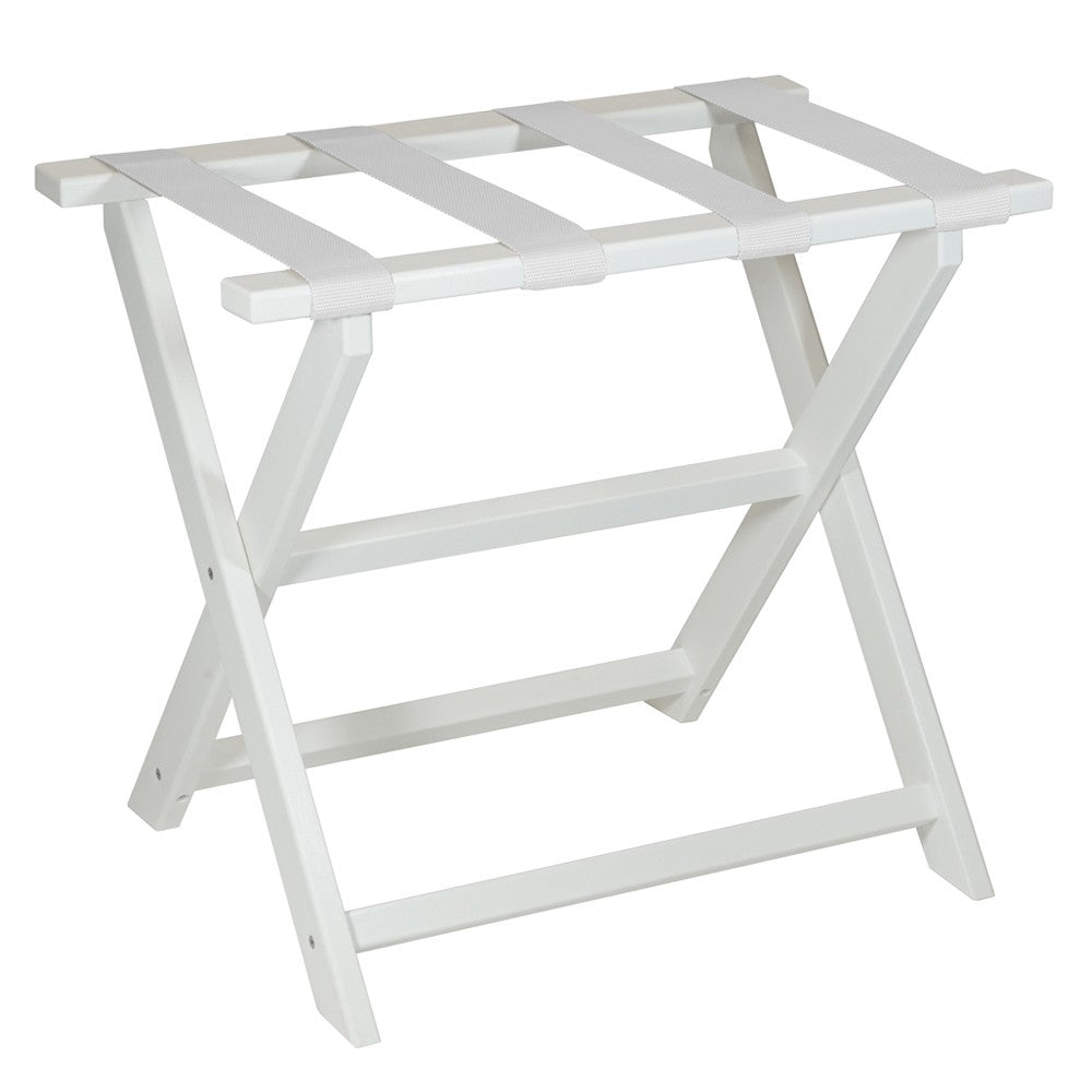 Earth Friendly White Folding Luggage Rack With White Straps-Luggage Racks-DECOROLALA