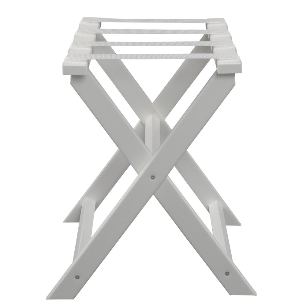 Earth Friendly White Folding Luggage Rack With White Straps-Luggage Racks-DECOROLALA