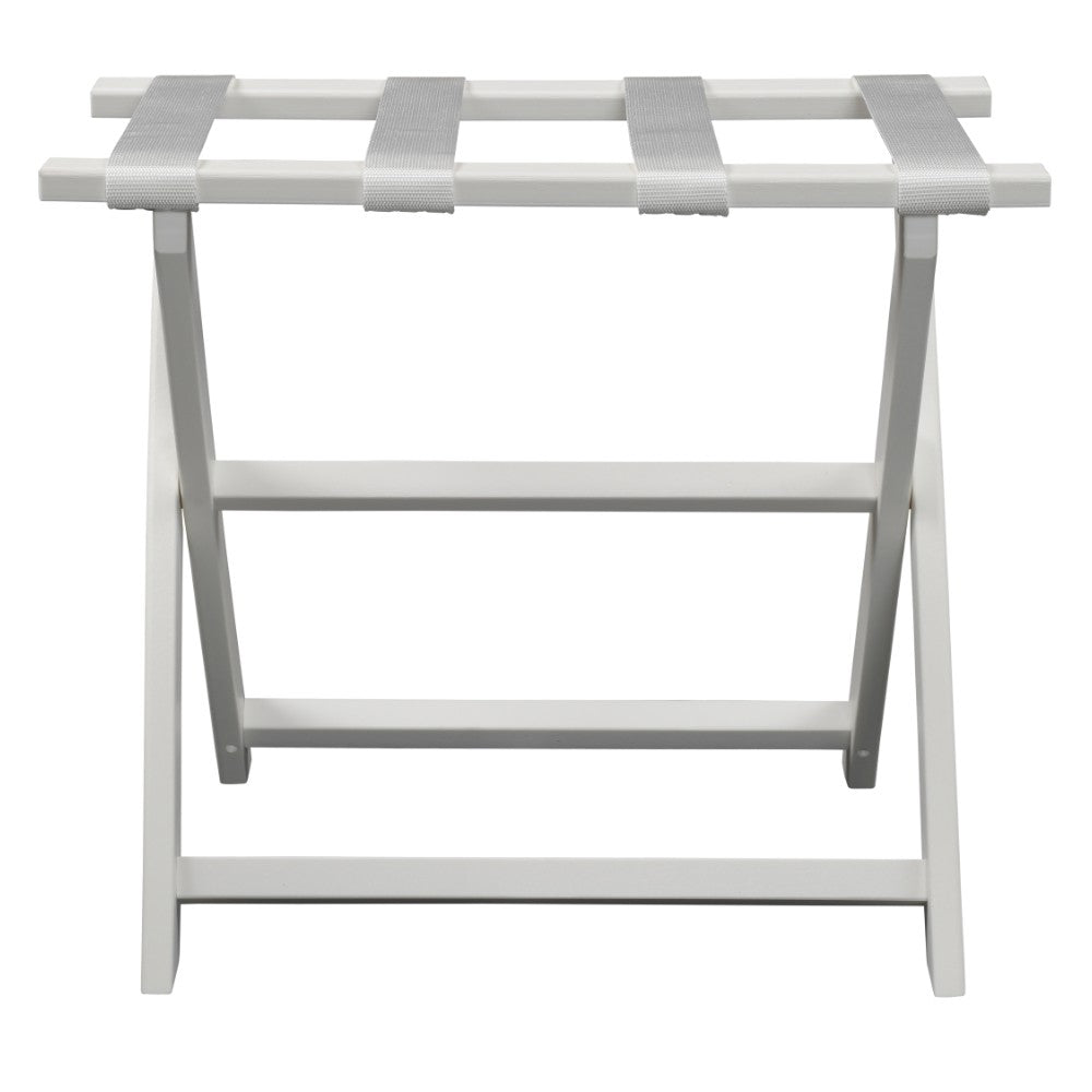 Earth Friendly White Folding Luggage Rack With White Straps-Luggage Racks-DECOROLALA