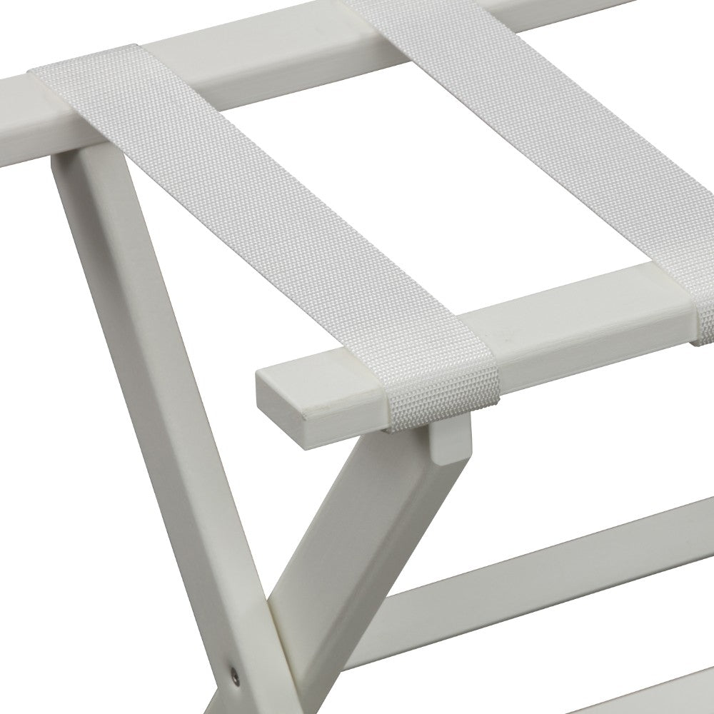Earth Friendly White Folding Luggage Rack With White Straps-Luggage Racks-DECOROLALA