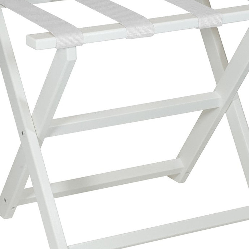 Earth Friendly White Folding Luggage Rack With White Straps-Luggage Racks-DECOROLALA