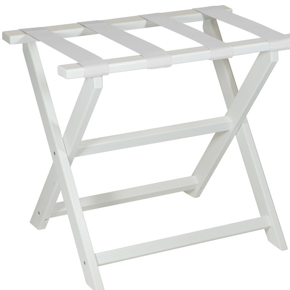 Earth Friendly White Folding Luggage Rack With White Straps-Luggage Racks-DECOROLALA