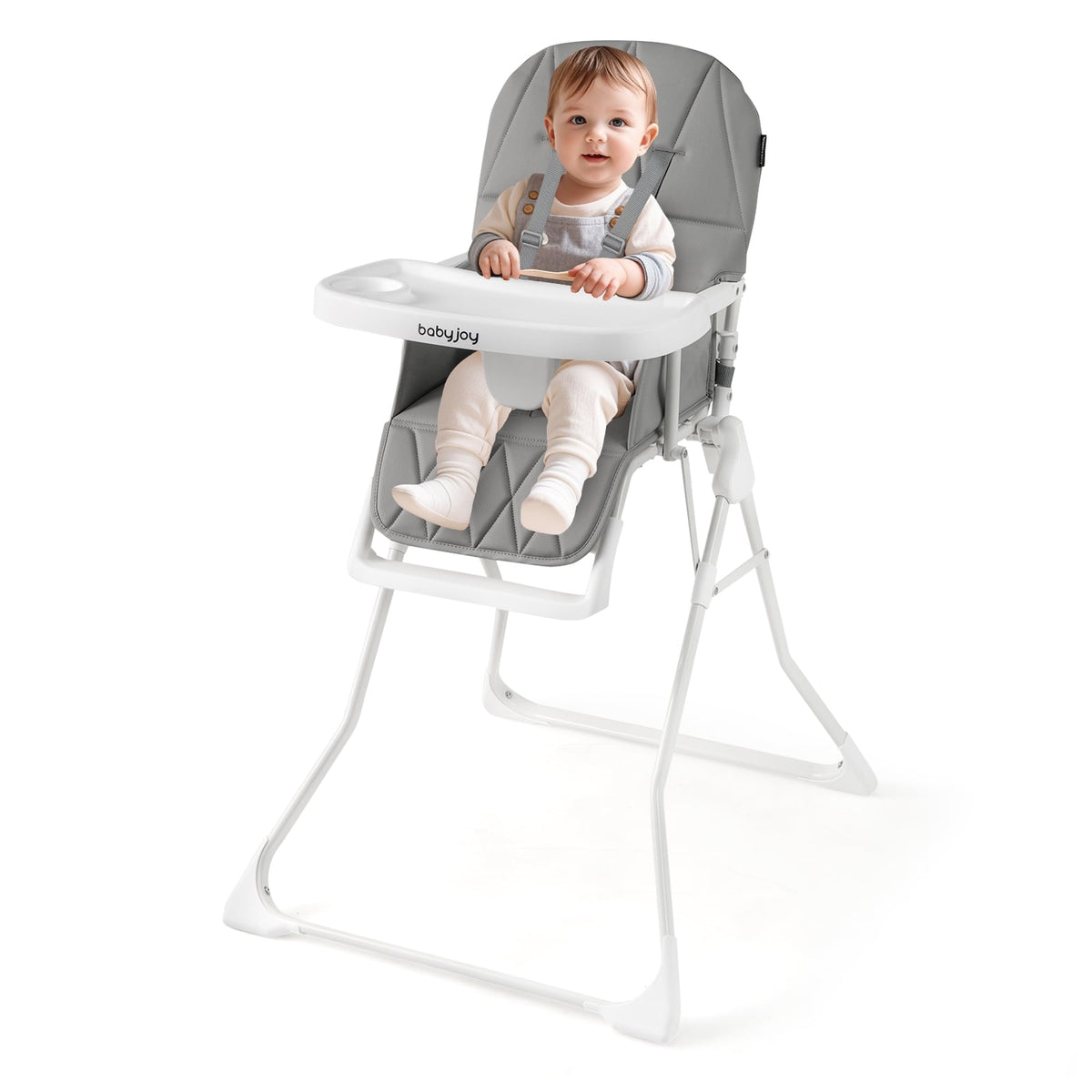 Easy Clean Compact Highchair with Removable Adjustable Tray and PU Seat Cushion-Gray-High Chairs-DECOROLALA