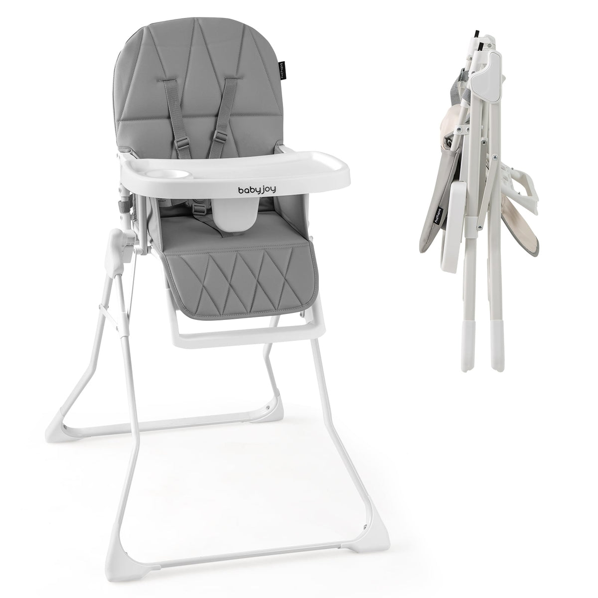 Easy Clean Compact Highchair with Removable Adjustable Tray and PU Seat Cushion-Gray-High Chairs-DECOROLALA