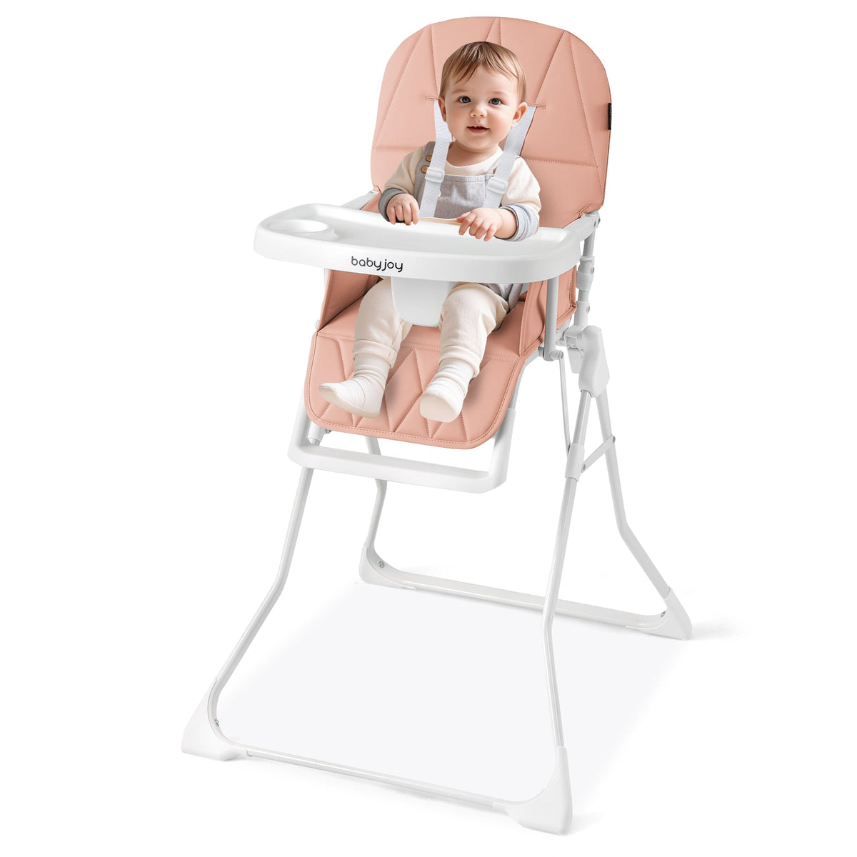 Easy Clean Compact Highchair with Removable Adjustable Tray and PU Seat Cushion-Pink-High Chairs-DECOROLALA