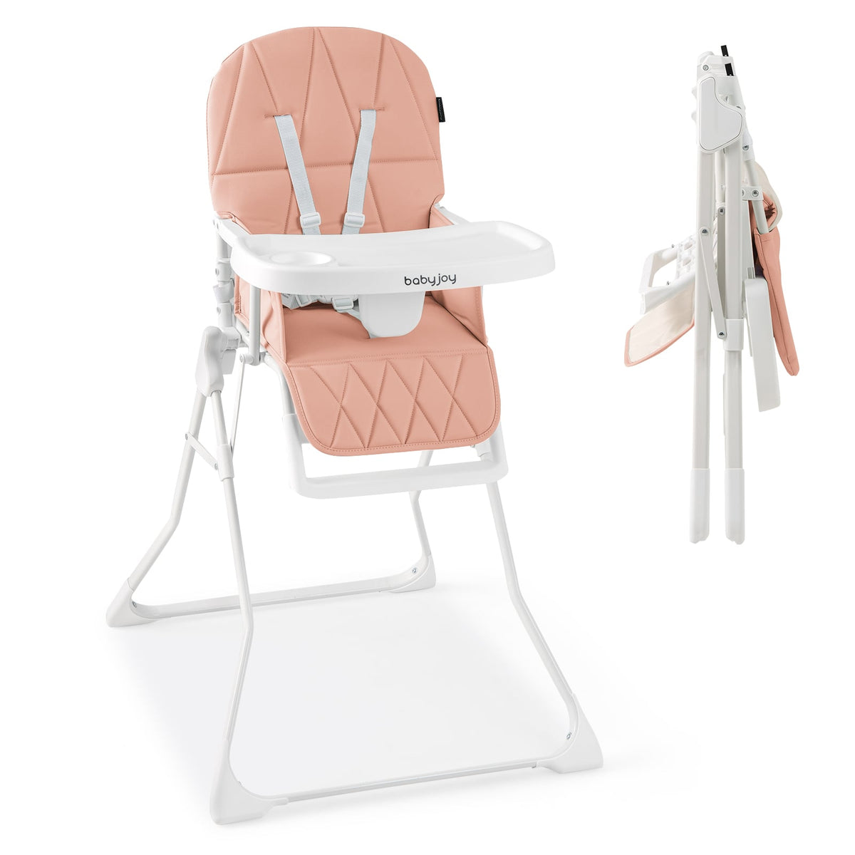 Easy Clean Compact Highchair with Removable Adjustable Tray and PU Seat Cushion-Pink-High Chairs-DECOROLALA