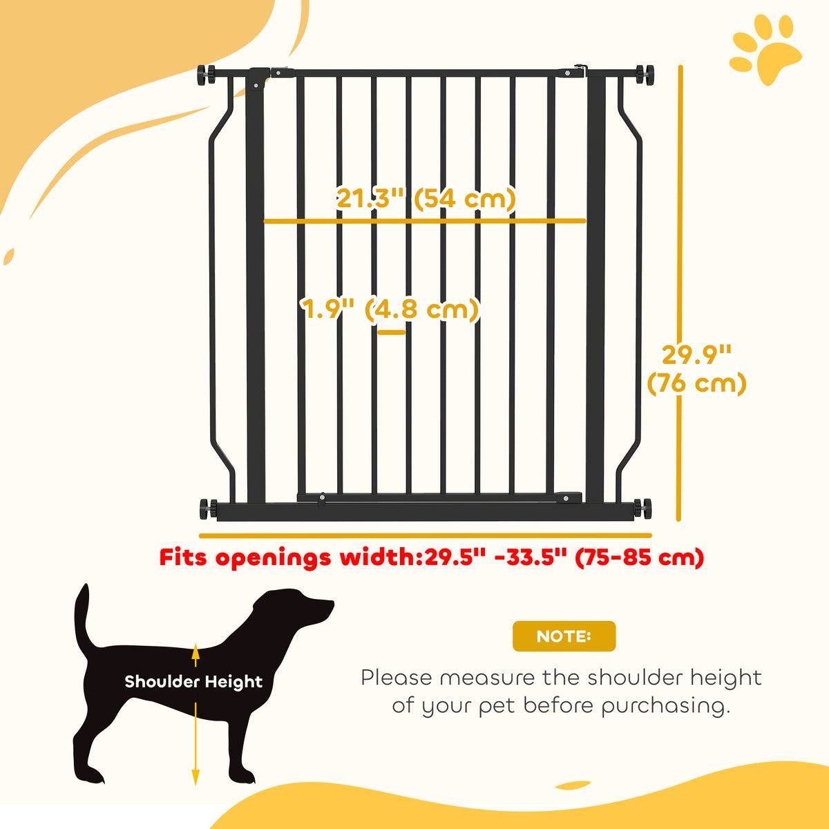 Easy Install Pet Gate - Black 29.5"-33.5" Wide Steel Dog Gate-Dogs-DECOROLALA