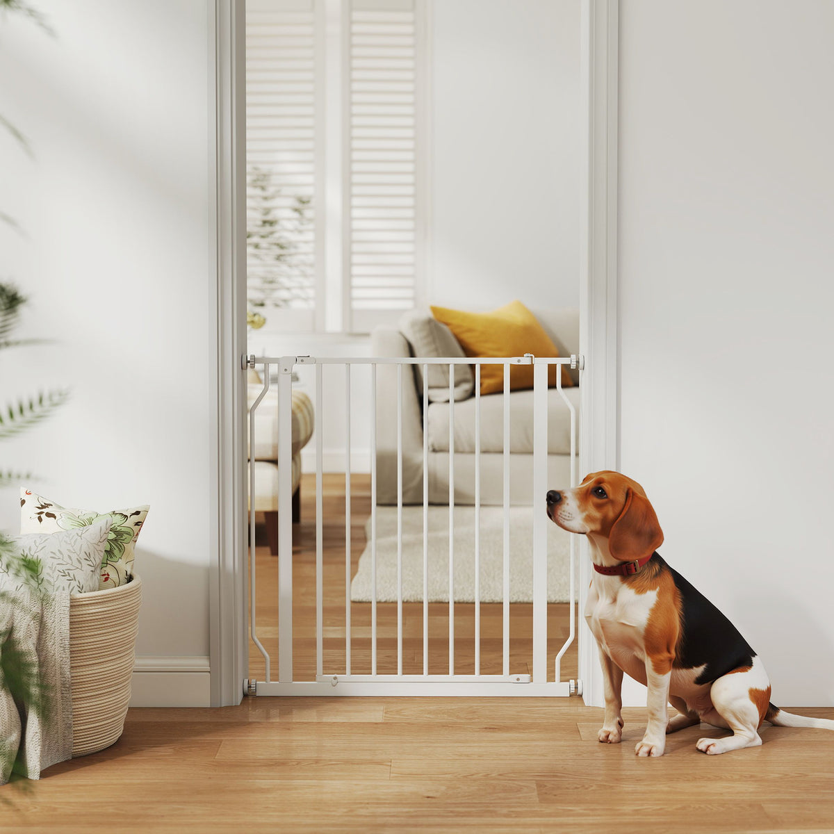 Easy Install Pet Gate with Door - White 29.5"-33.5" Wide-Dogs-DECOROLALA