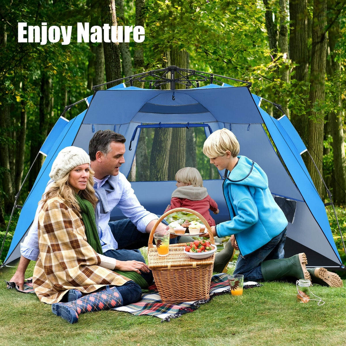 Easy Pop Up Beach Tent UPF 50+ Portable Sun Shelter-Blue for 3-4 Person-Tents-DECOROLALA