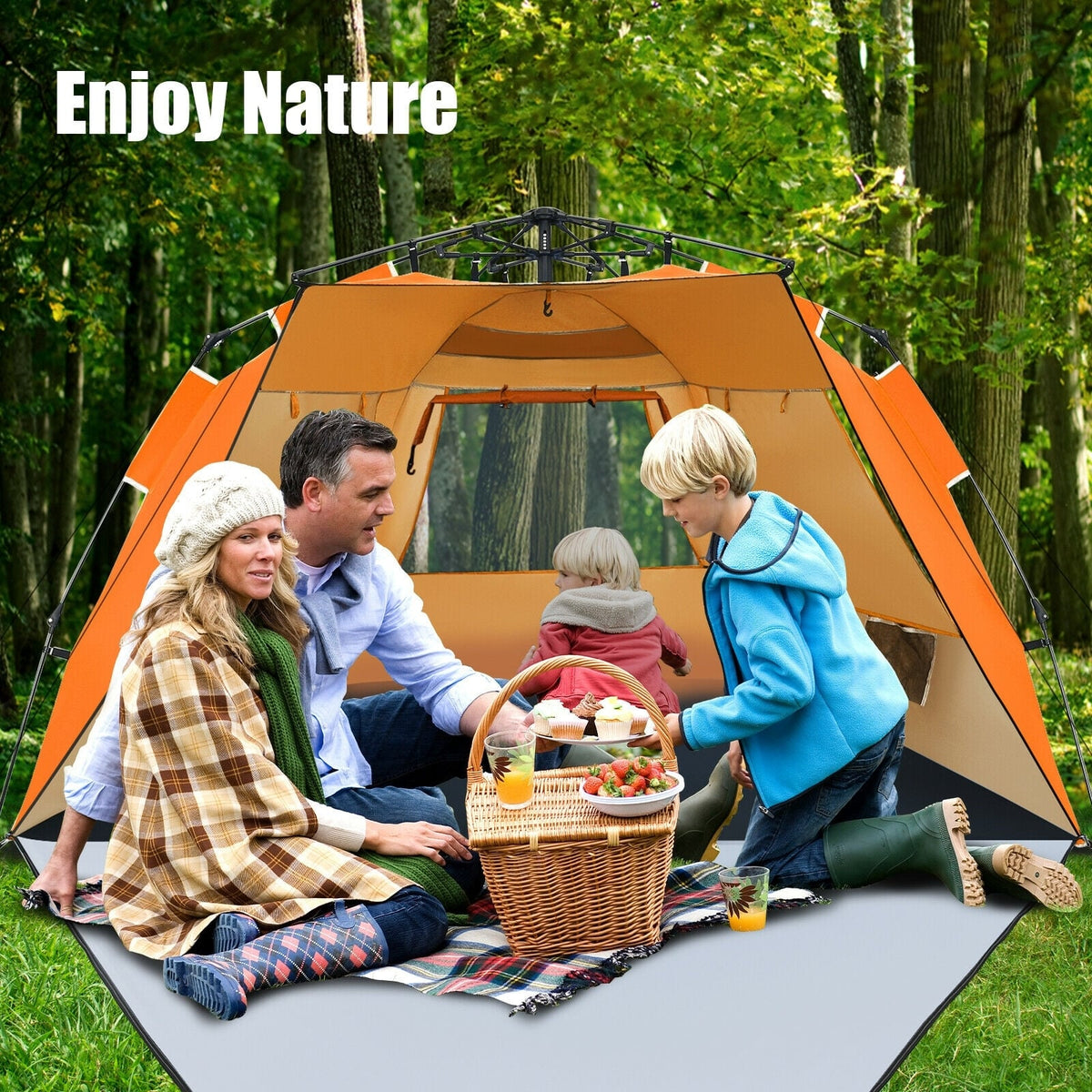 Easy Pop Up Beach Tent UPF 50+ Portable Sun Shelter for 3-4 Person-Orange-Tents-DECOROLALA